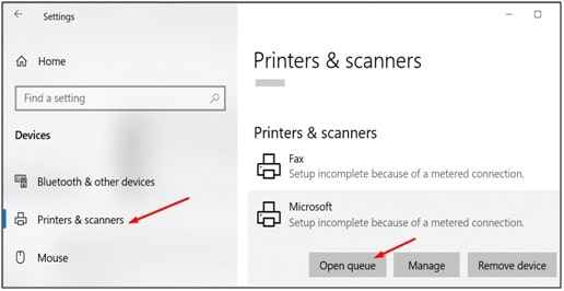 Printers & scanners open Queue