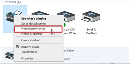 Printing Preferences Option