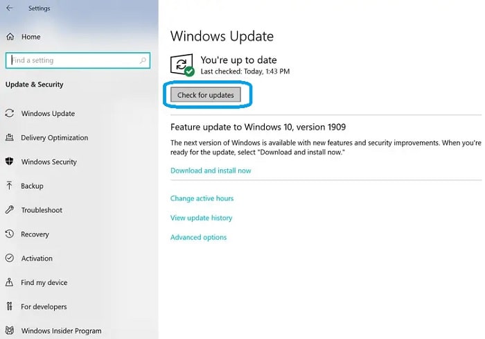Check for Updates Windows 10