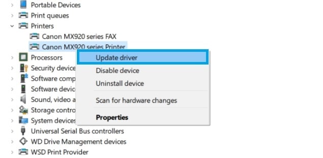 Update Driver Option