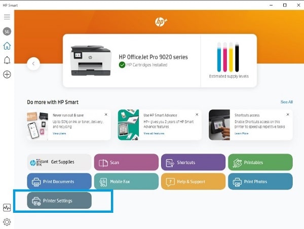 Printer Settings Option On HP Smart App
