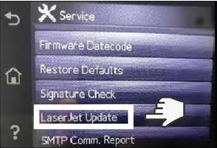 Select Web Services, Printer Update, LaserJet Update