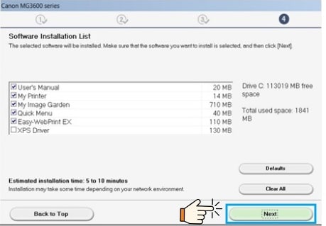 Software Installation Window Screen
